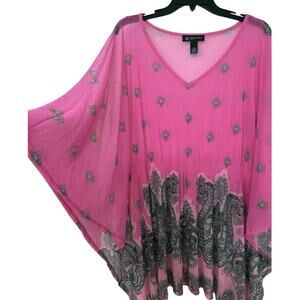 INC Y2K Pink Sheer Paisley Poncho Tunic Top Boho Resort Kaftan Fairy 2X